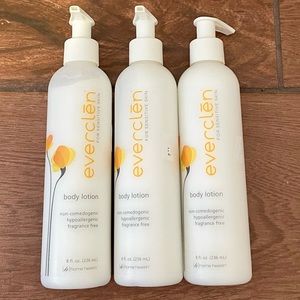 NEW Lot of 3 everclen body lotion sensitive skin 8oz fragrance free